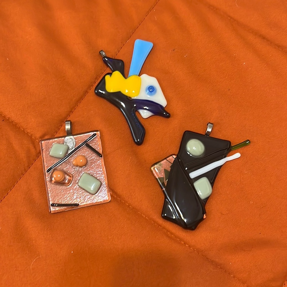 Set of 3 handmade glass necklace pendants